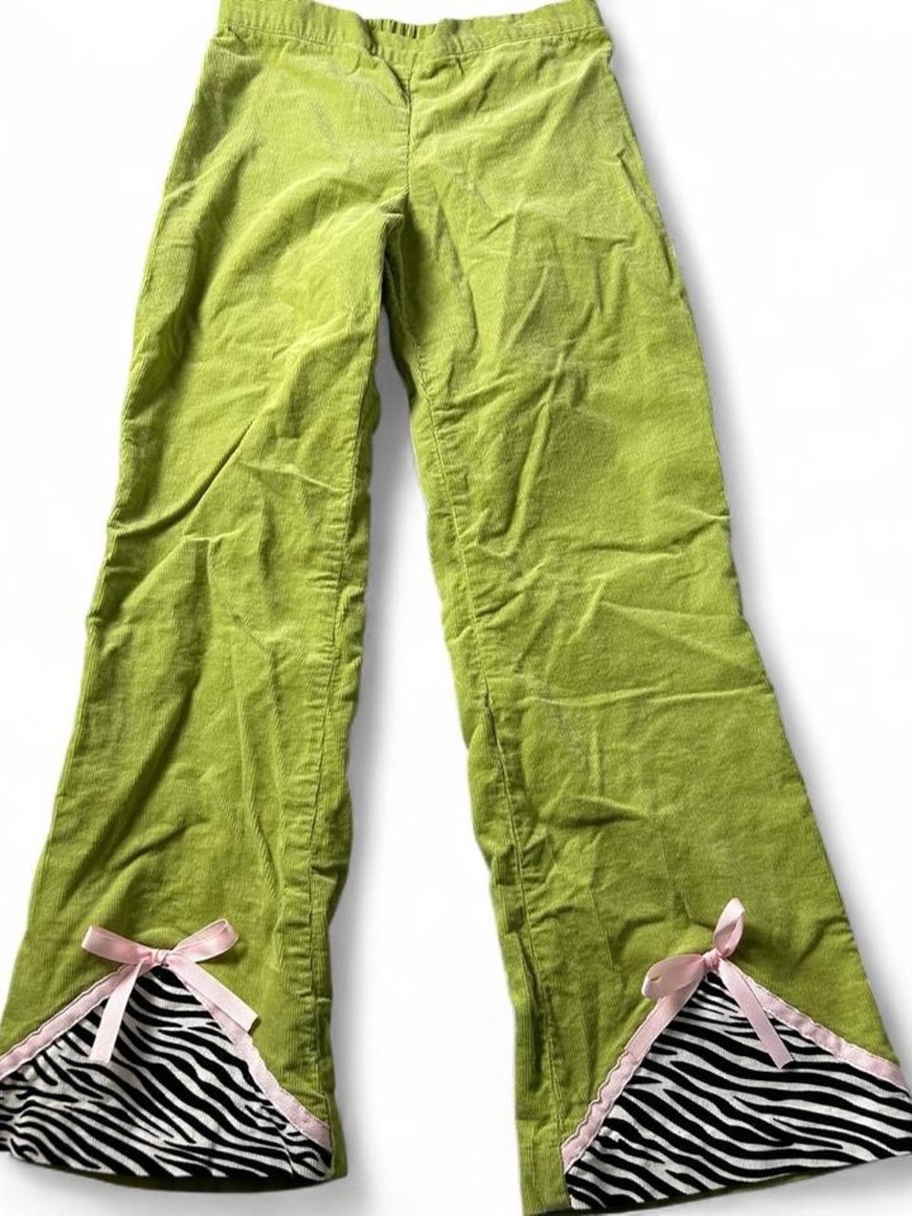 Rags Land Kids 6X Lime Green Flare Pants with Bows & Zebra Trim